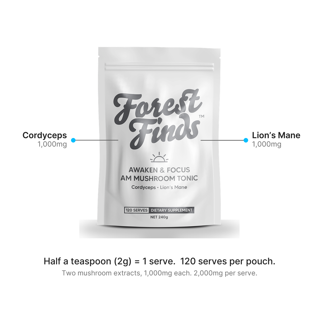 Two mushroom extracts per half-teaspoon serve, 1,000mg each