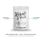 Two mushroom extracts per half-teaspoon serve, 1,000mg each