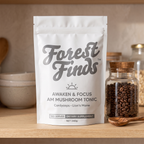 AM Mushroom Tonic pouch on a pantry shelf