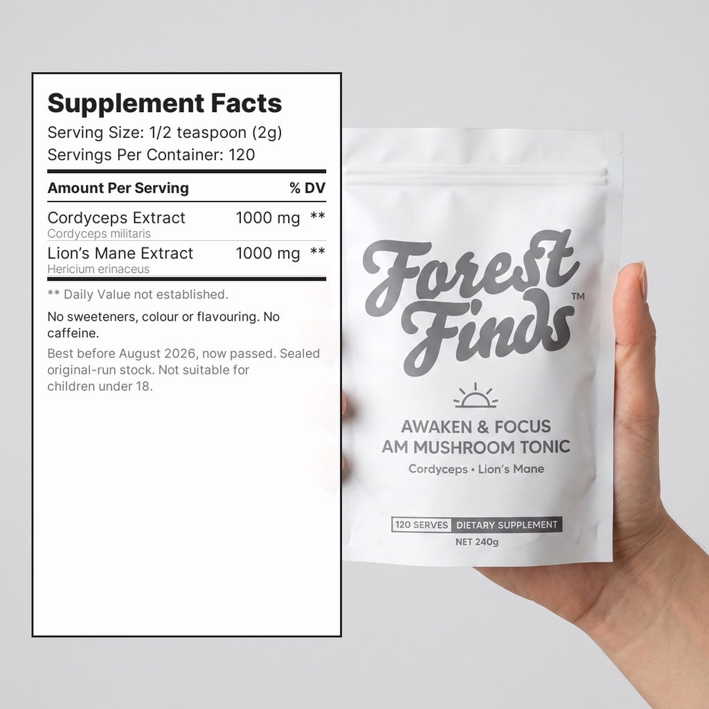 AM Mushroom Tonic 120 serve supplement facts panel