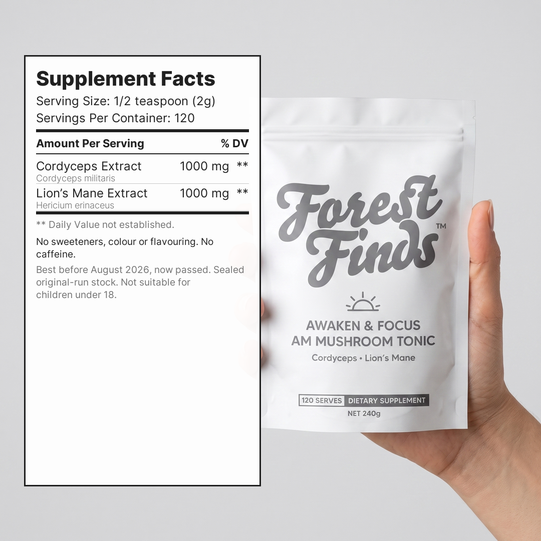 AM Mushroom Tonic 120 serve supplement facts panel