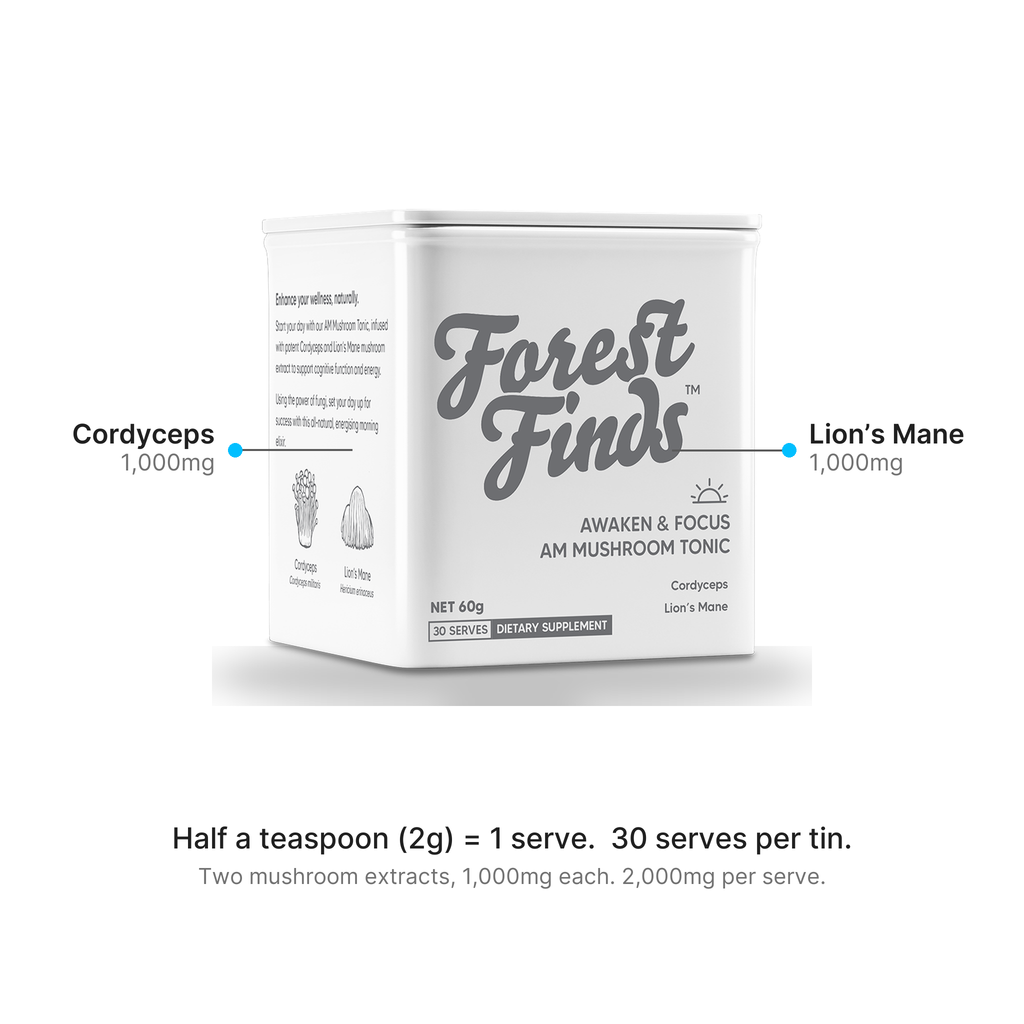 Two mushroom extracts per half-teaspoon serve, 1,000mg each