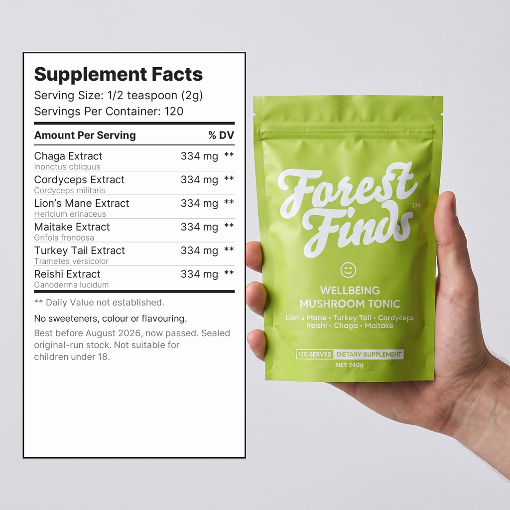 Wellbeing Mushroom Tonic 120 serve supplement facts panel