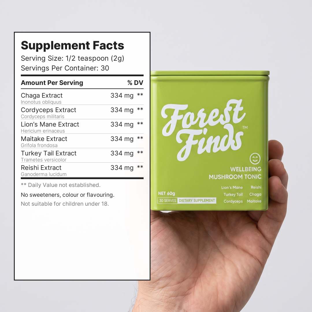 Wellbeing Mushroom Tonic supplement facts panel